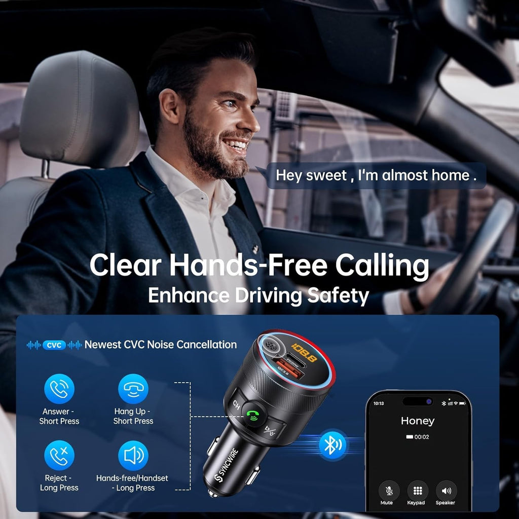 Syncwire CH93 Bluetooth 5.1 Car FM Transmitter with 38W PD & QC3.0 Fast Charging