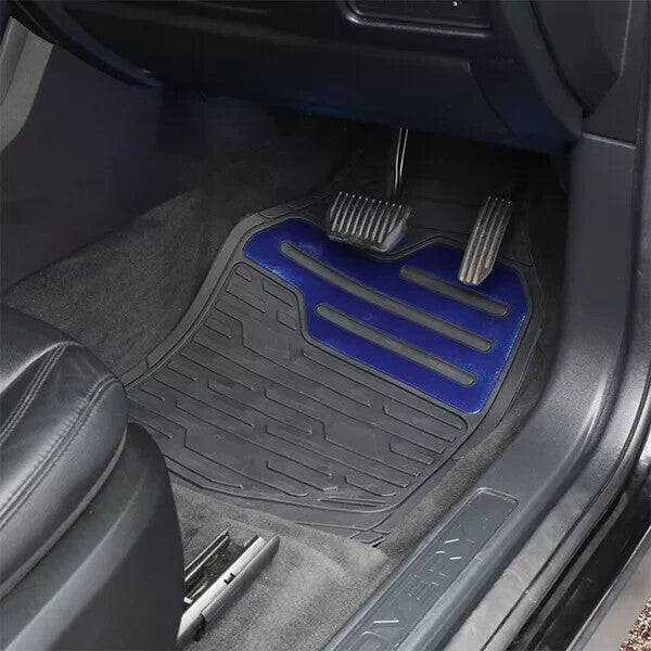 Streetwize Adonia Universal 4-Piece Rubber Car Floor Mat Set – Metallic Blue Heel Pads