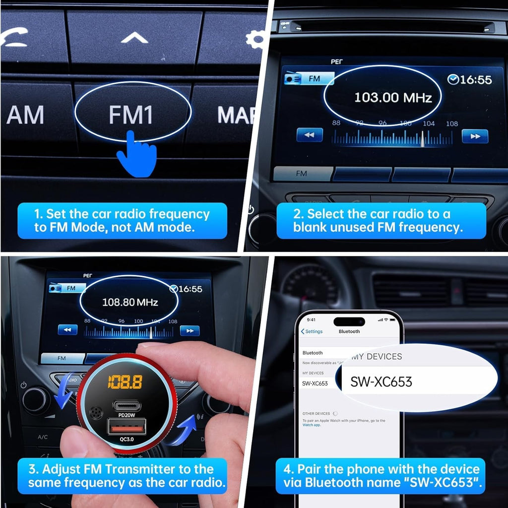 Syncwire CH93 Bluetooth 5.1 Car FM Transmitter with 38W PD & QC3.0 Fast Charging
