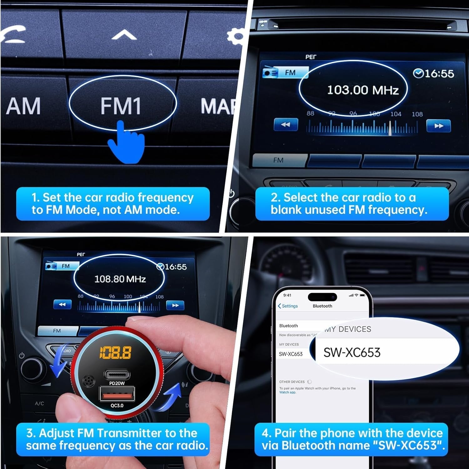 Syncwire CH93 Bluetooth 5.1 Car FM Transmitter with 38W PD & QC3.0 Fast Charging