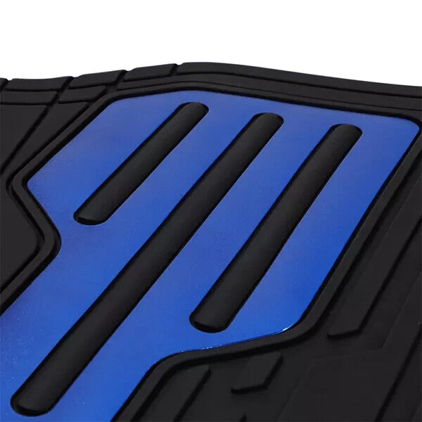 Streetwize Adonia Universal 4-Piece Rubber Car Floor Mat Set – Metallic Blue Heel Pads
