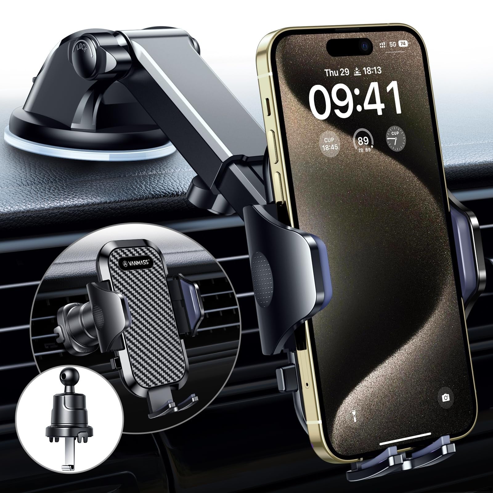 VANMASS Universal Car Phone Holder with Strong Suction & Clip Mount