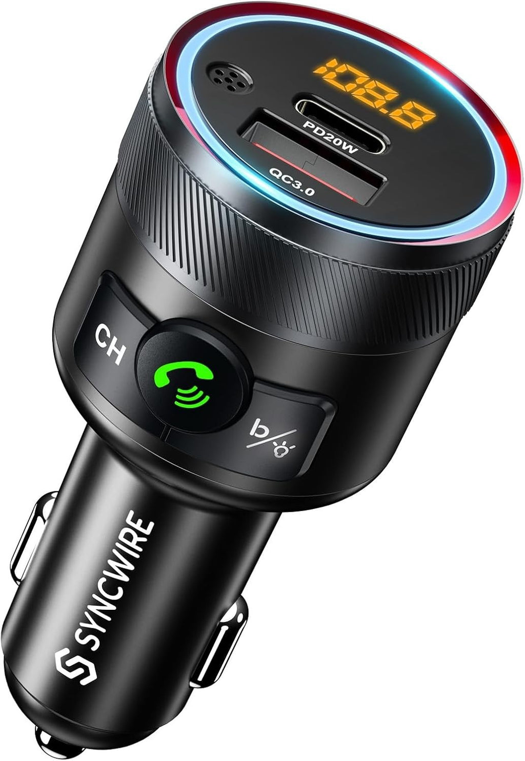 Syncwire CH93 Bluetooth 5.1 Car FM Transmitter with 38W PD & QC3.0 Fast Charging